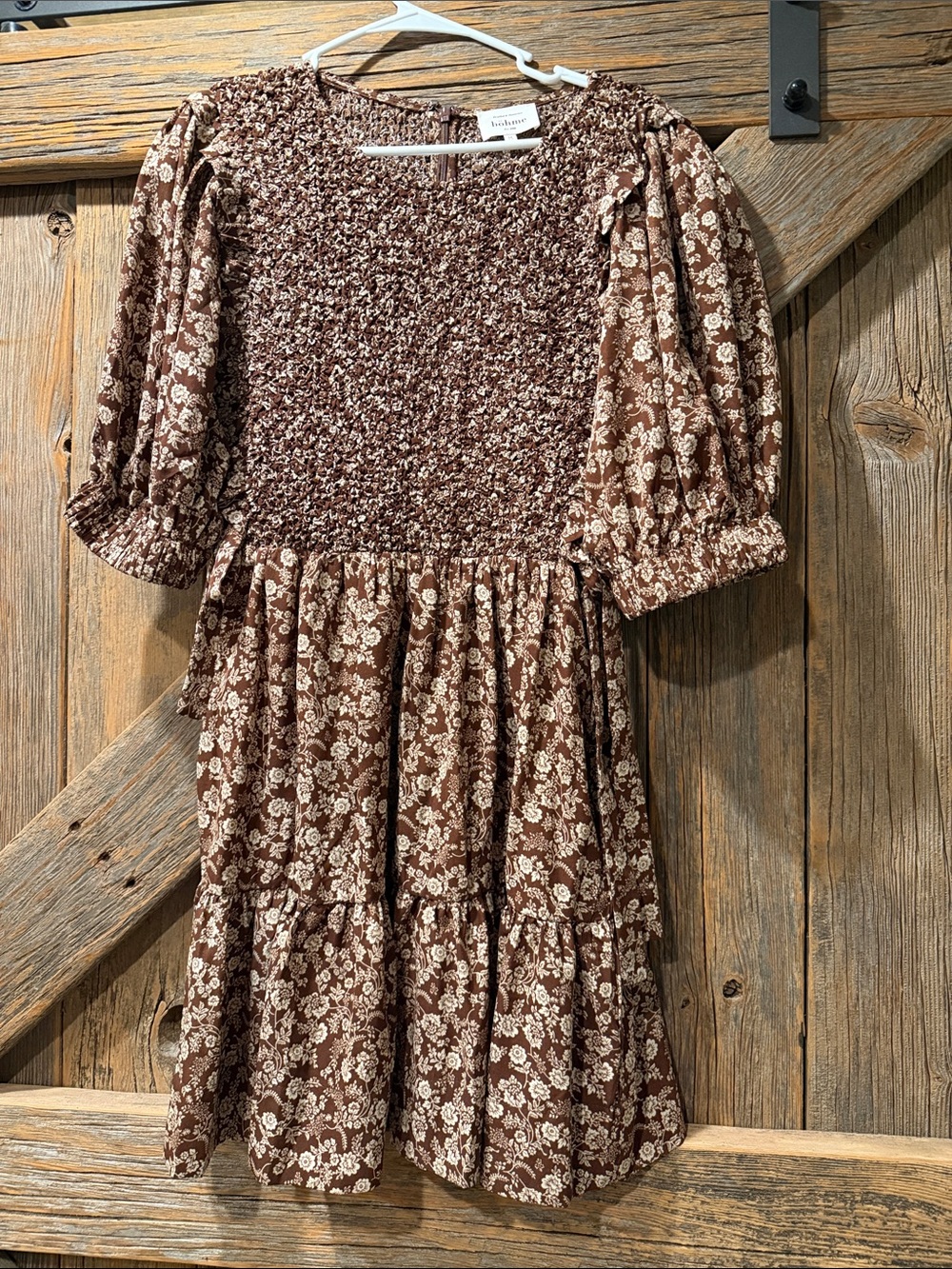 bohme Brown Floral Smocked Mini Dress